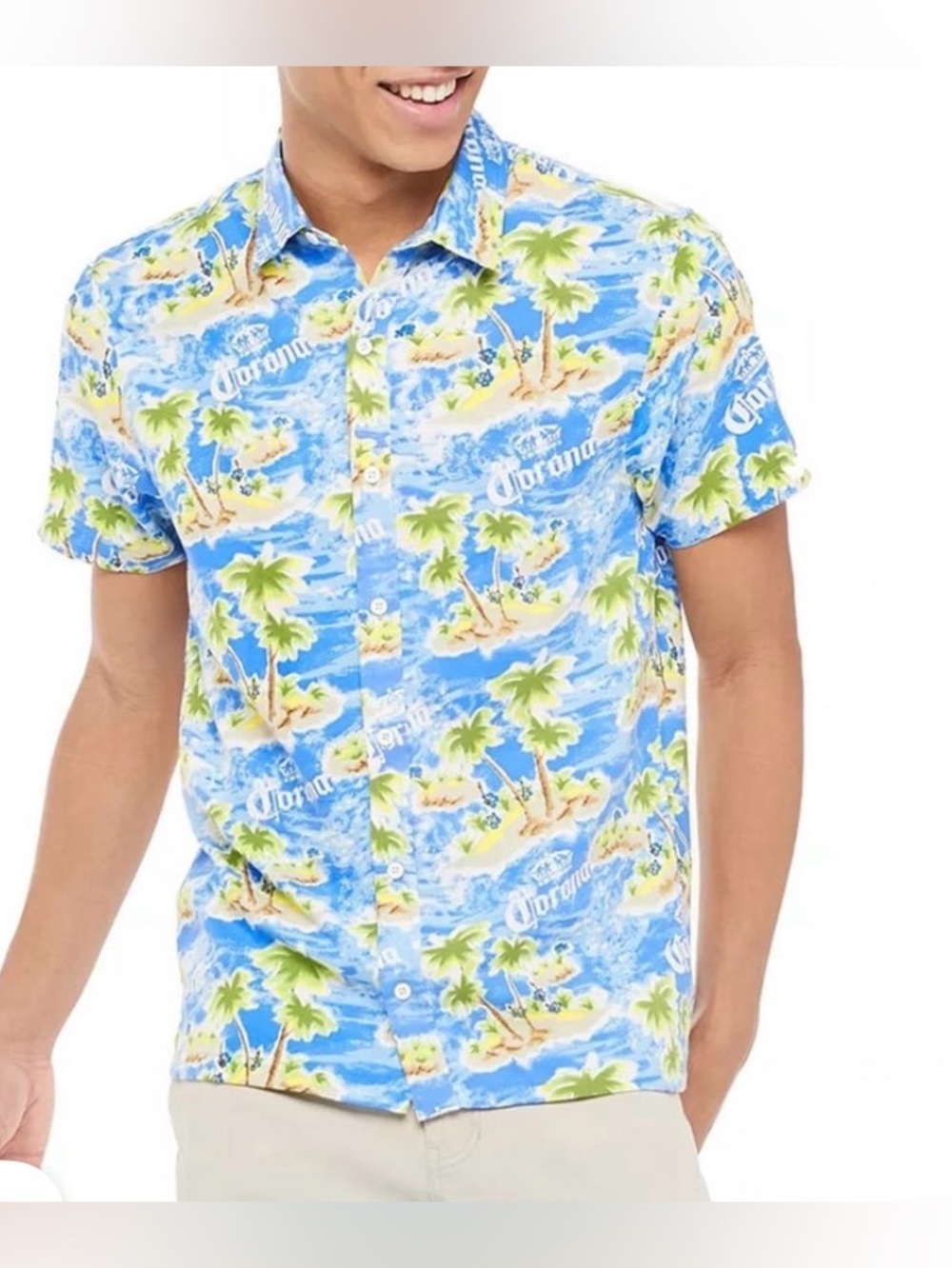 Nwt Corona Beer Shirt  All Over Print Bottles Beach Palm Trees